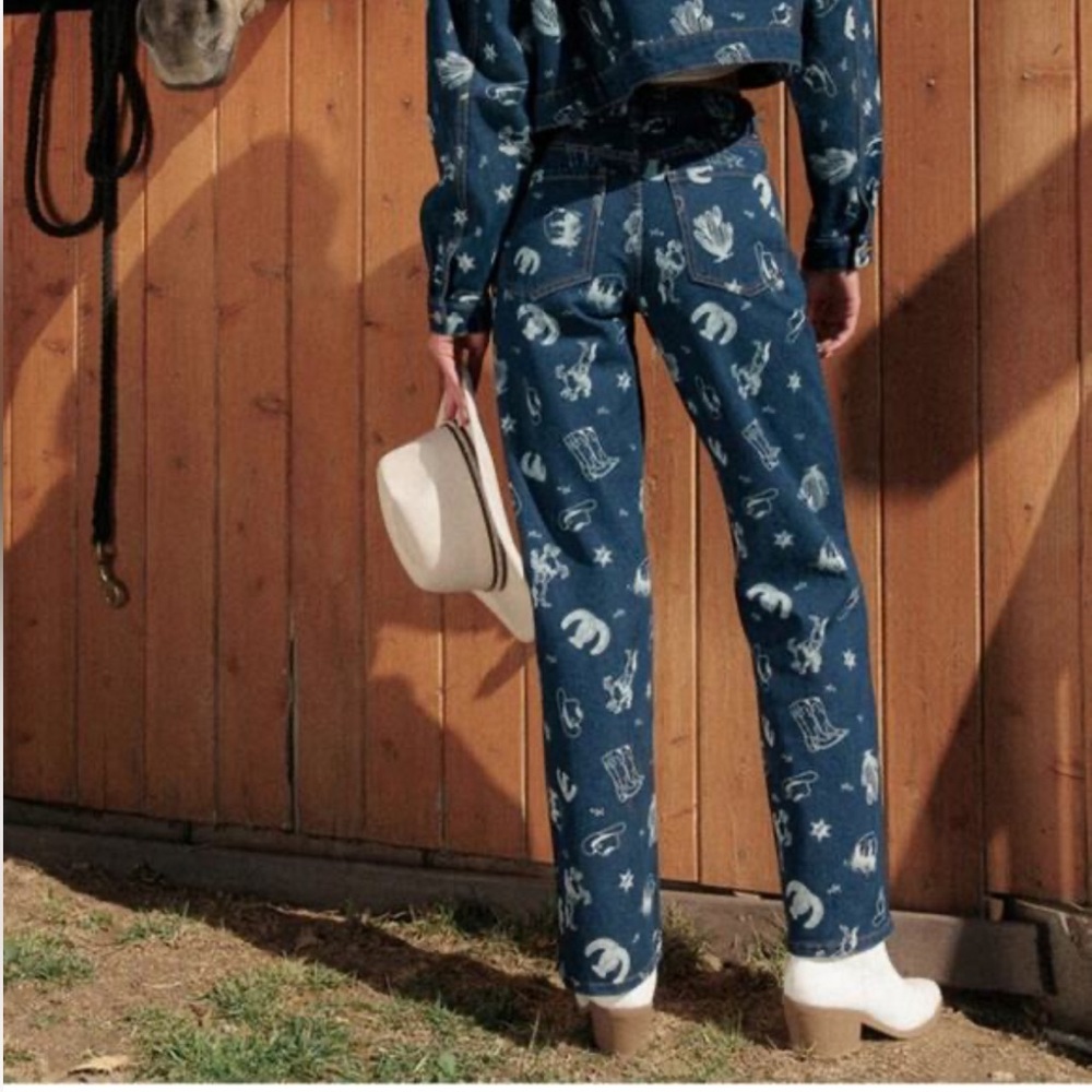 Stylish Blue western Patterned Straight Leg Jeans - Picture 4 of 11